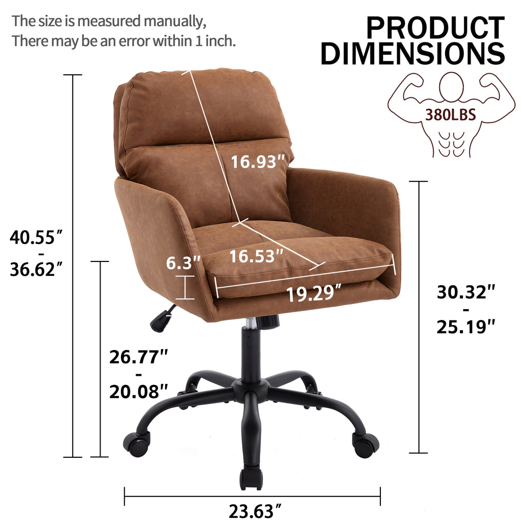 Brown PU Leather Office Chair with Adjustable Height, Suitable for Home and Office Use | Premium Home Decor - Grand Goldman