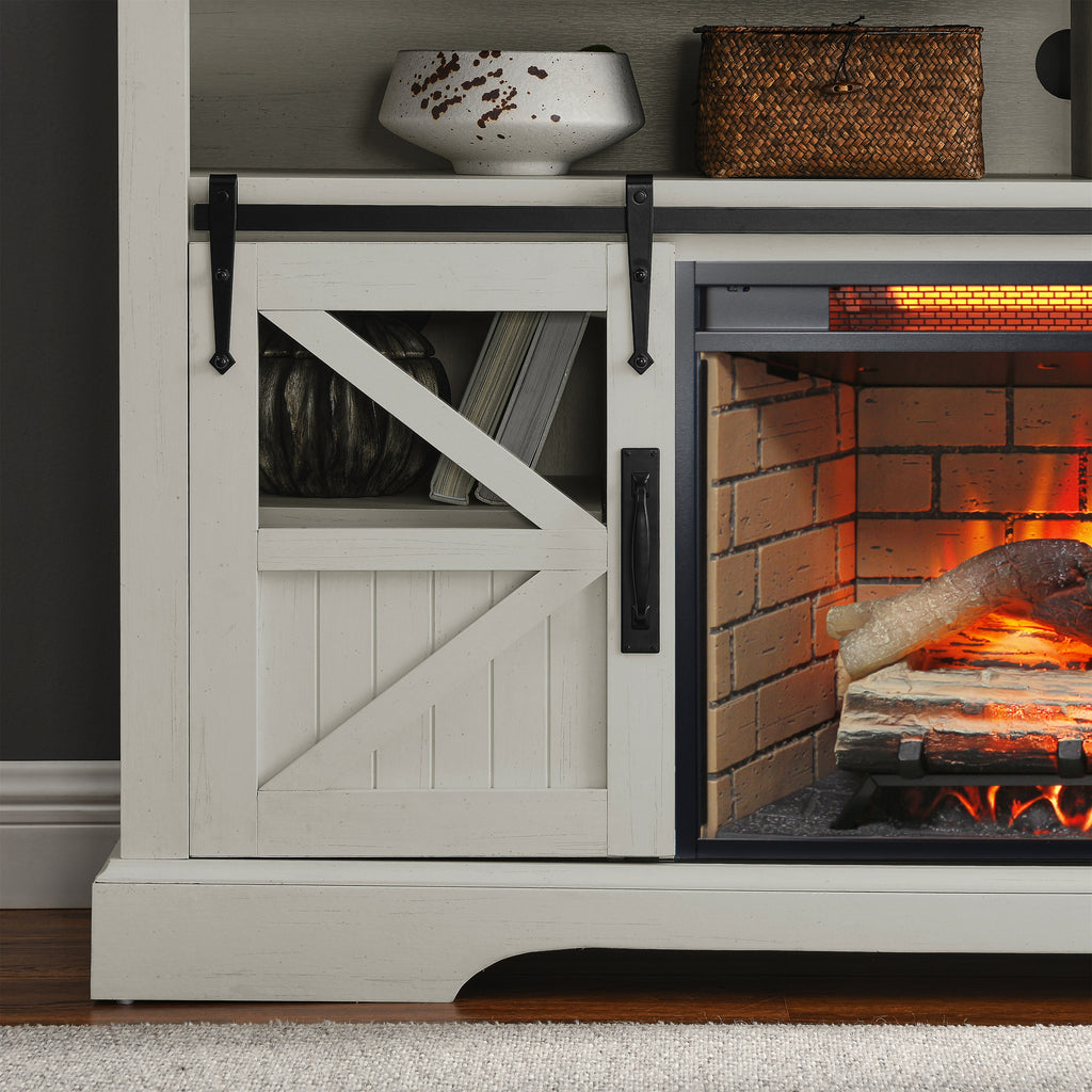 60 Inch Electric Fireplace  Entertainment Center With Door Sensor-Jasmine white color - Grand Goldman Shop