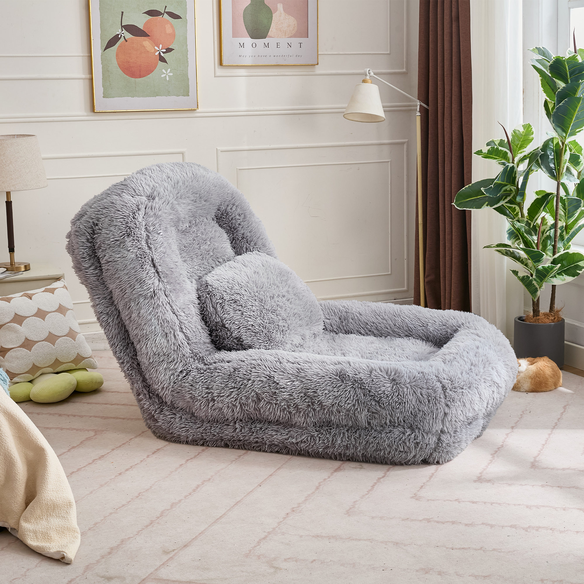 [NEW ARRIVED] [VIDEO PROVIDED] Human Dog Bed,Lazy Sofa,5-Position Adjustable Convertible,Floor Gaming Chair,bedroom, living room,Suitable for gaming, meditation,relaxation,Plush Fabric,Light Gray - Grand Goldman Shop