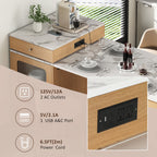 K&K 59.5'Kitchen Island with Extendable Dining Table, Kitchen Storage Table with Double-sided Storage, Kitchen Island with 2 Drawers, Power Outlet, Side Open Shelves, for Kitchen, Dining Room, Natural - Grand Goldman Shop