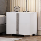 Modern End Table with Drawers, Elegant Nightstand with Metal Foot,Wood Bedside Table with Mirrored Metal Handles,Sofa Side End Table for Bedroom Living Room Office,White - Grand Goldman Shop
