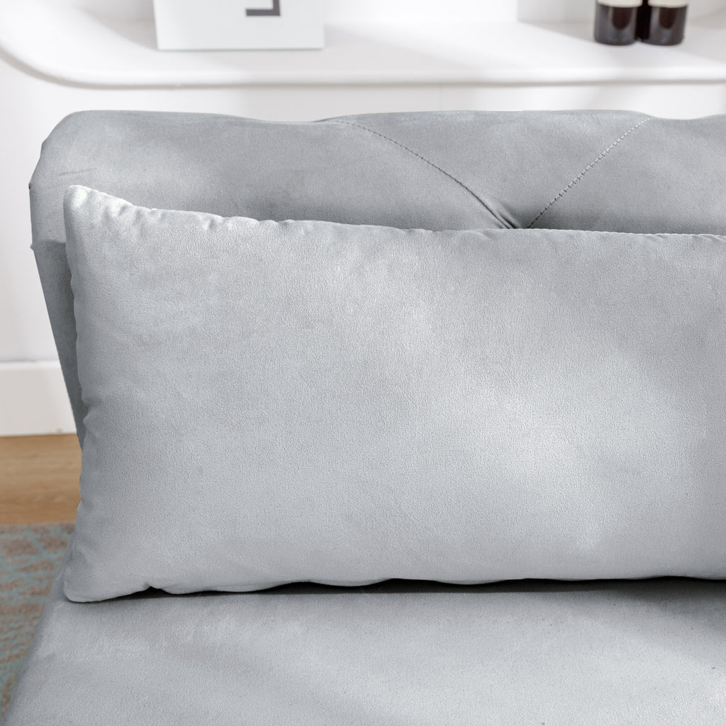 Grey Chaise Lounge Indoor, Velvet Lounge Chair for Bedroom with Storage & Pillow, Modern Upholstered Rolled Arm Chase Lounge for Sleeping with Nailhead Trim for Living Room Bedroom Office - Grand Goldman Shop