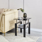 Modern 2-Piece Tempered Black Glass Sofa Table with Metal Legs for Living Room - Grand Goldman Shop