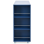 K&K Rolling Kitchen Island With Extended Table, Kitchen Island on Wheels with LED Lights,Power Outlets and 2 Fluted Glass Doors, Kitchen Island with a Storage Compartment and Side 3 Open Shelves, Navy - Grand Goldman Shop