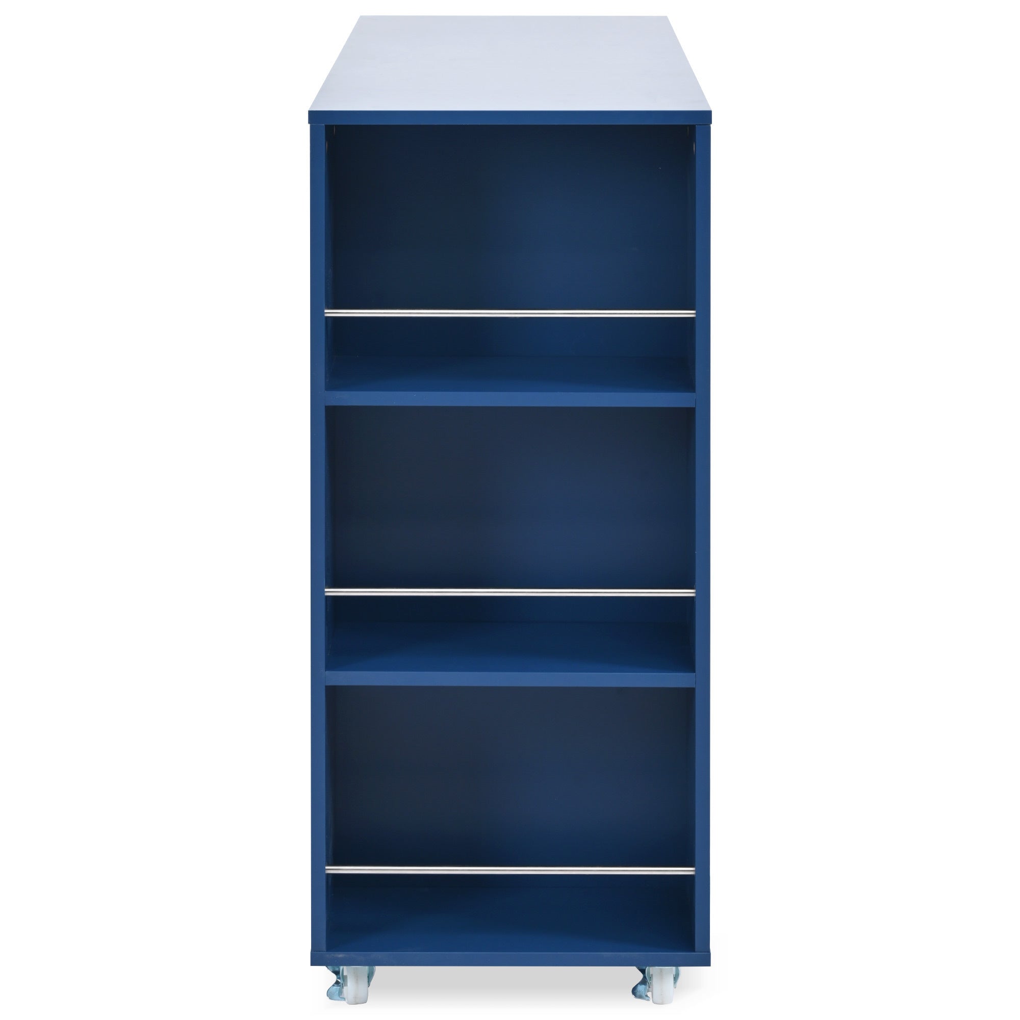 K&K Rolling Kitchen Island With Extended Table, Kitchen Island on Wheels with LED Lights,Power Outlets and 2 Fluted Glass Doors, Kitchen Island with a Storage Compartment and Side 3 Open Shelves, Navy - Grand Goldman Shop