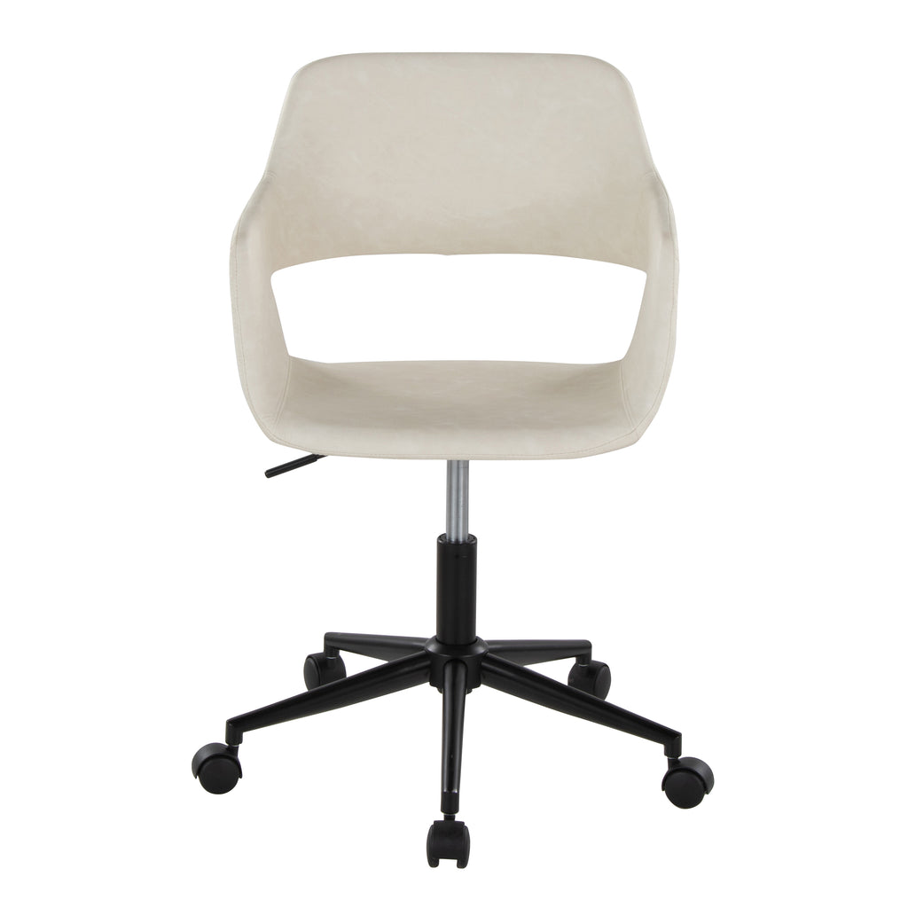 Contemporary Task Chair in Black Metal and Cream Faux Leather - Grand Goldman