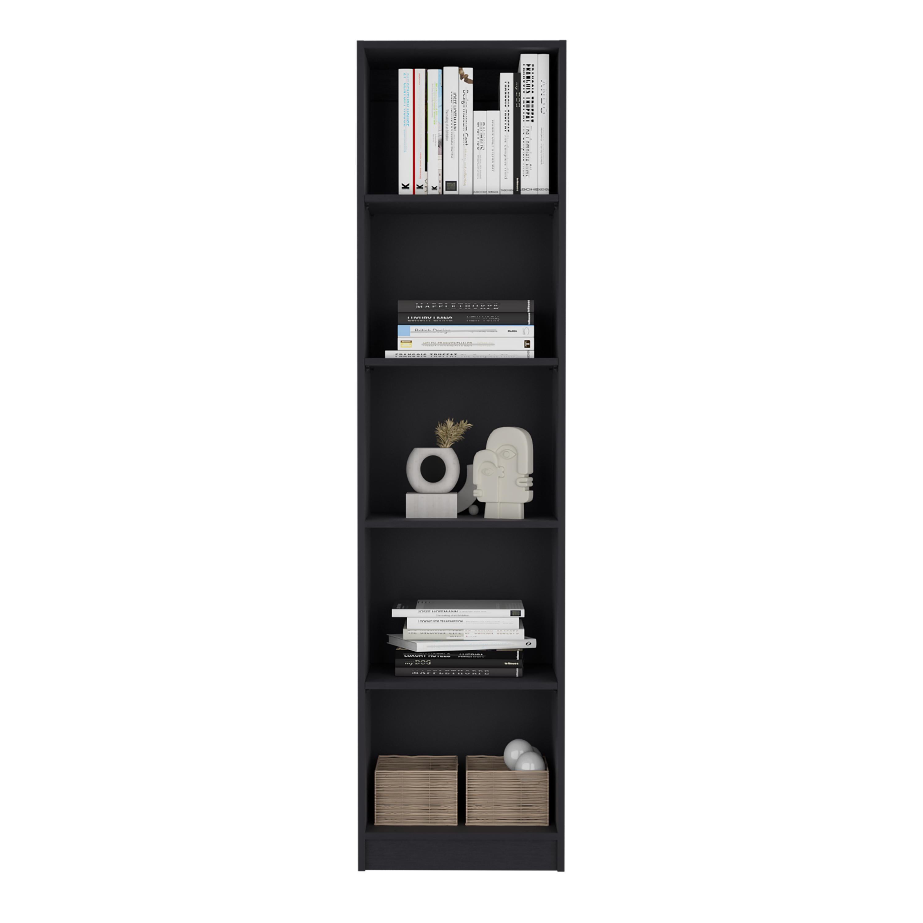 Home Xs Bookcase with 5-Tier Shelves and Slim Design -Black -Office - Grand Goldman