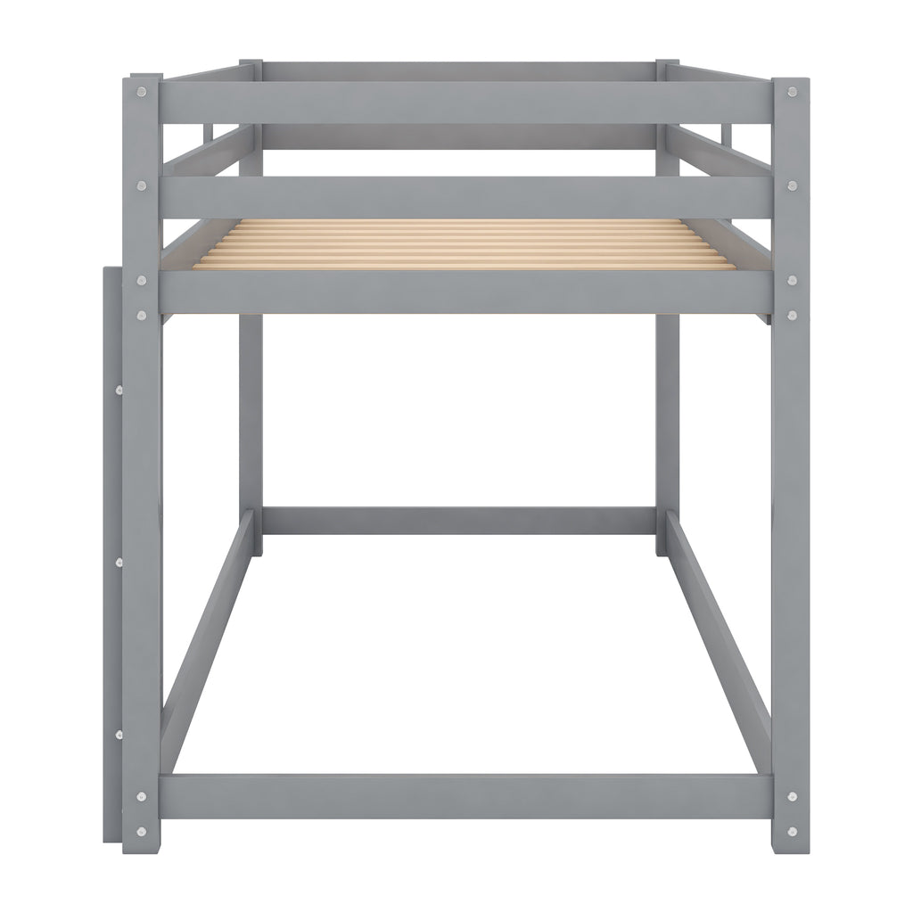 Gray Twin Over Twin Floor Bunk Bed with Ladder, Solid Pine Wood, 79.1''L x 42''W x 46.5''H - Grand Goldman Shop