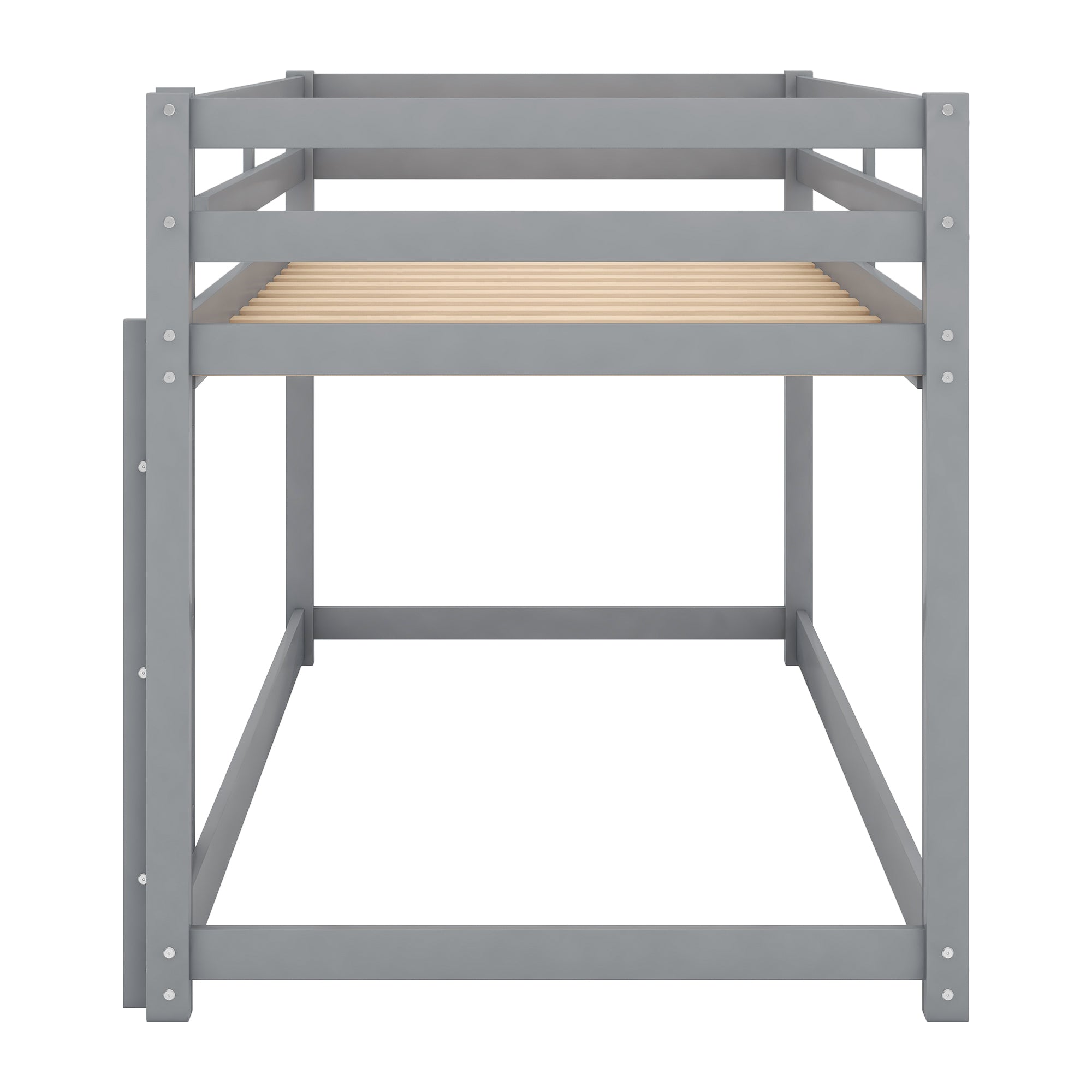 Gray Twin Over Twin Floor Bunk Bed with Ladder, Solid Pine Wood, 79.1''L x 42''W x 46.5''H - Grand Goldman Shop