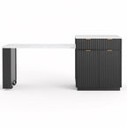 K&K 82.6' Fluted Kitchen Island with Extendable Dining Table for 4-6, Island Table for Kitchen with Power Outlet, Kitchen Table with Double-Side Storage, 2 Drawers 2 Side Open Shelves, Black - Grand Goldman Shop