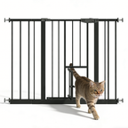 Baby Gate with Cat Door, 29.5-44.1' Metal Pet Door for Stairs & Doorways,Pressure Mounted,No Tools Needed, Black - Grand Gold