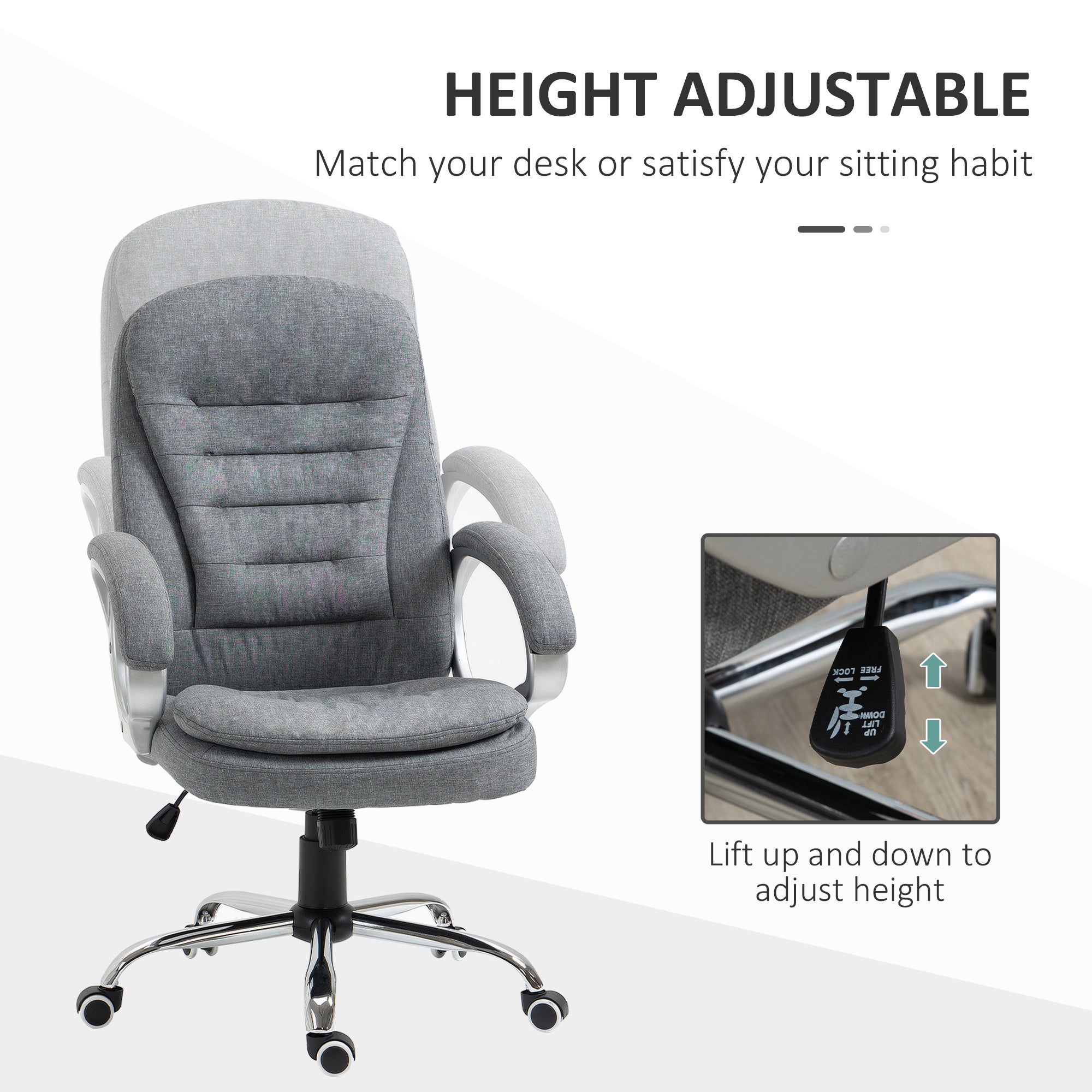 High Back Home Office Chair Executive Computer Chair with Adjustable Height, Upholstered Thick Padding Headrest and Armrest -