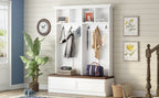 Farmhouse 4-in-1 Hall Tree with Wood Grain Bench, Mudroom Versatile Coat Rack with 2 Large Drawer, Entrance Organizer for Hallway, Living Room, White, 55.9'W (OLD SKU: N721P313099K) - Grand Goldman Shop