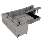 U-shaped Sectional Sofa Pull out Sofa Bed with USB Ports, Power Sockets, Storage Chaise, Light Gray Chenille, 108.6' - Grand Goldman Shop