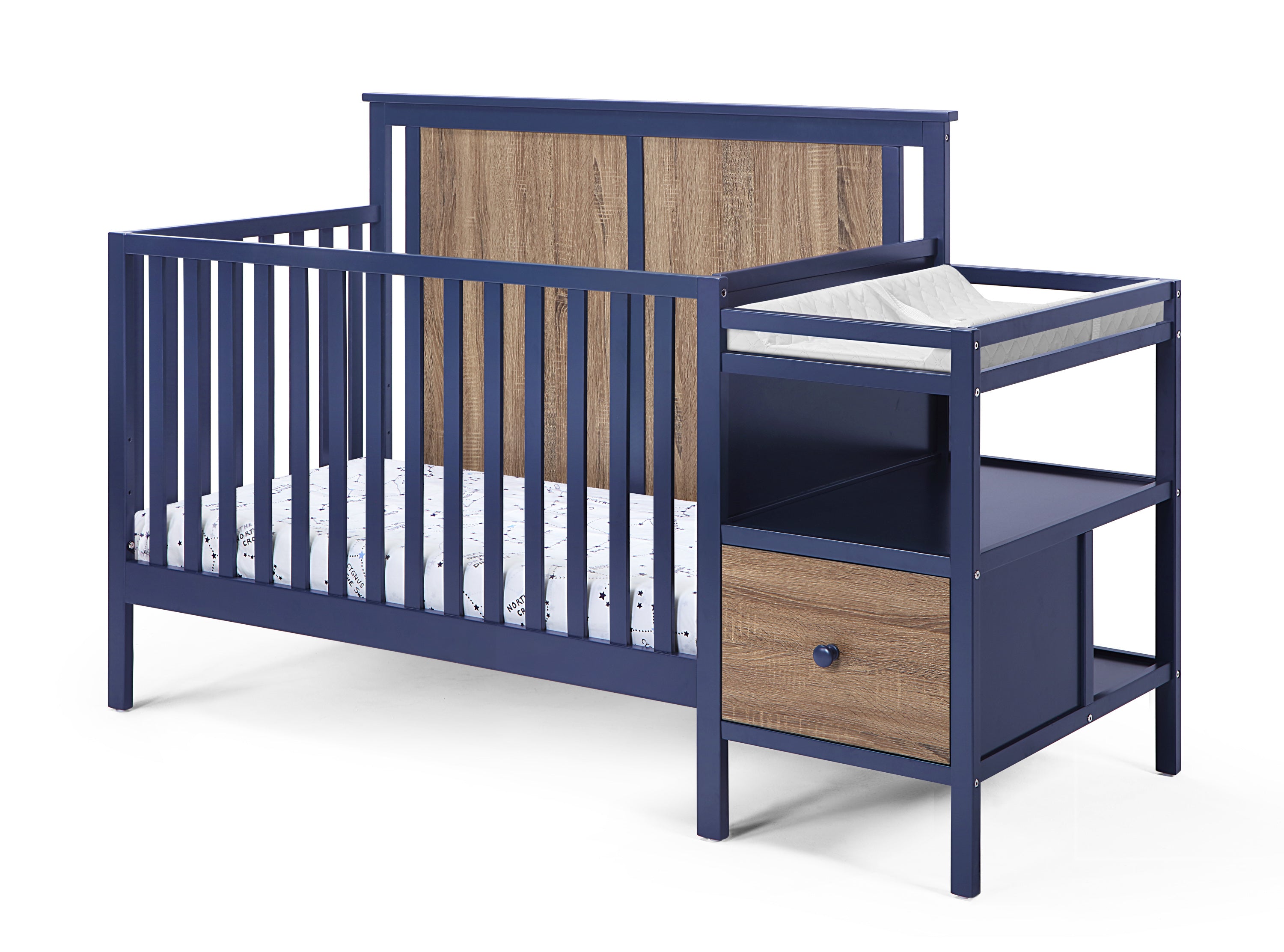 Connelly 4-in-1 Crib and Changer Combo Midnight Blue/Vintage Walnut | Premium Home Decor - Grand Goldman