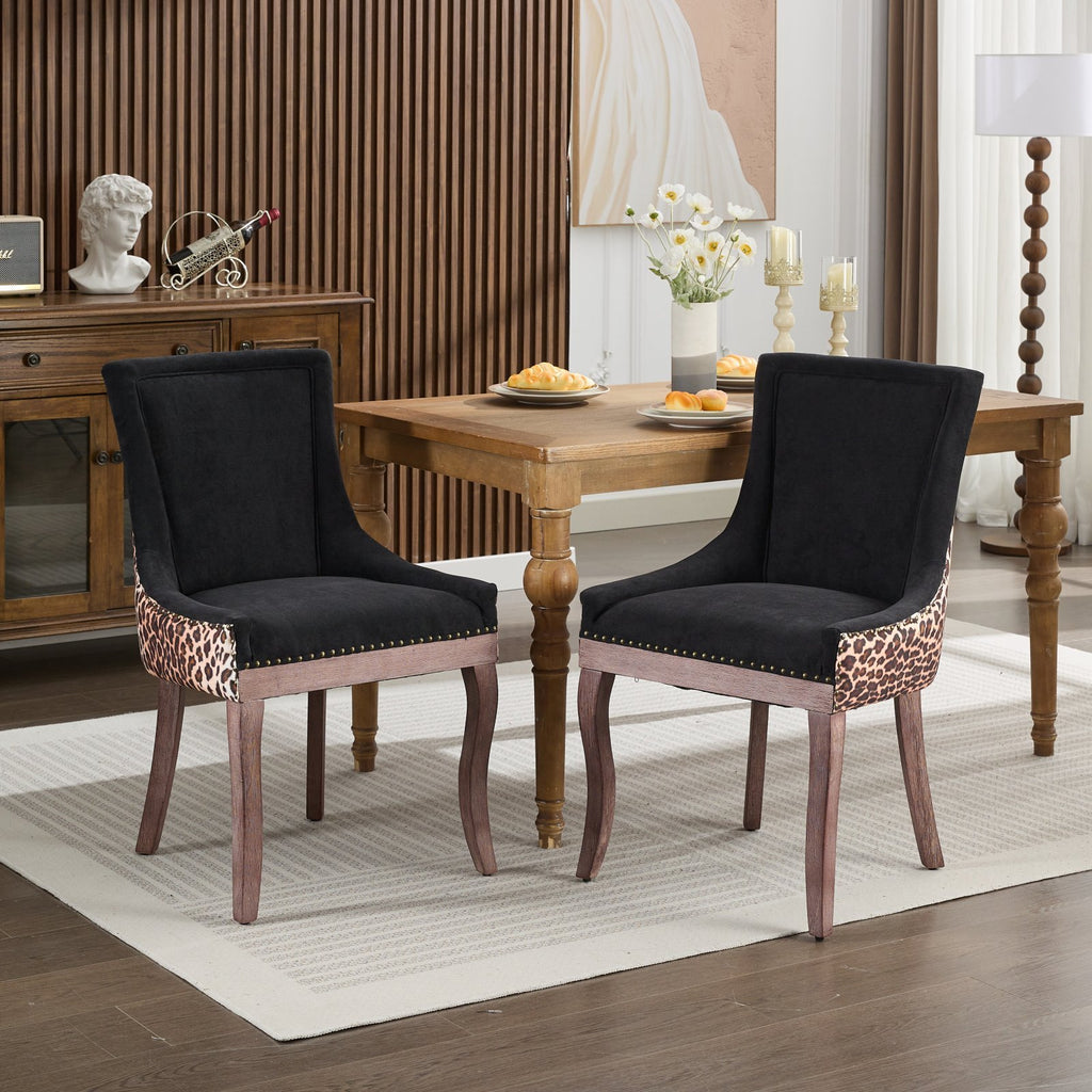A&A Furniture,Ultra Side Dining Chair, Thickened fabric chairs with neutrally toned solid wood legs, Bronze nail head, Set of 2,Leopard Print - Grand Goldman Shop