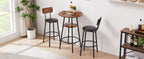 Round bar stool set with shelf, upholstered stool with backrest, Rustic Brown, 23.62'' W x 23.62'' D x 35.43'' H - Grand Goldman Shop