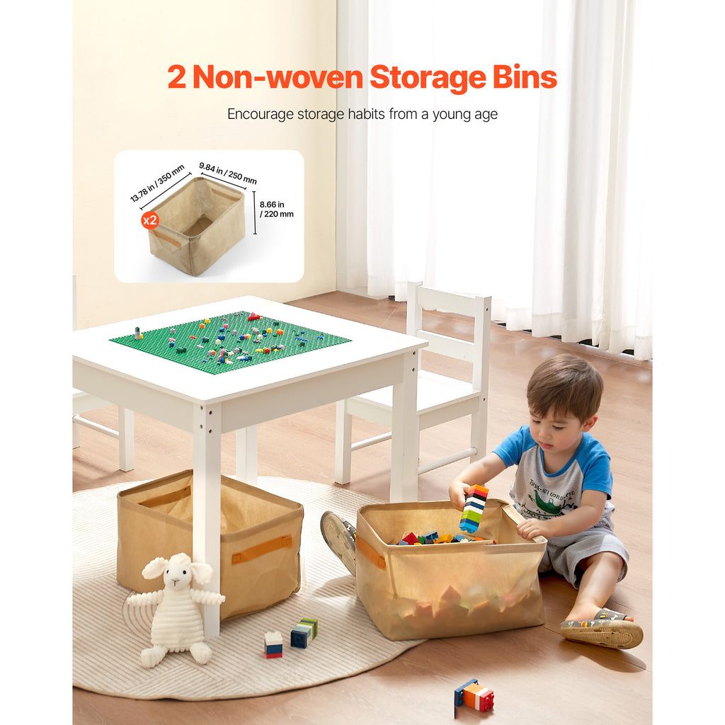 Kids Activity Table and 2 Chairs Set, Building Blocks Double-Sided Tabletop, Toddler Table and Chair Set with Storage for Kid