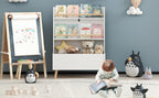 Kids Bookshelf White MDF and Pine Legs Book Organizer with Toy Storage, 26.77 x 12.60 x 36.61 inches - Grand Goldman