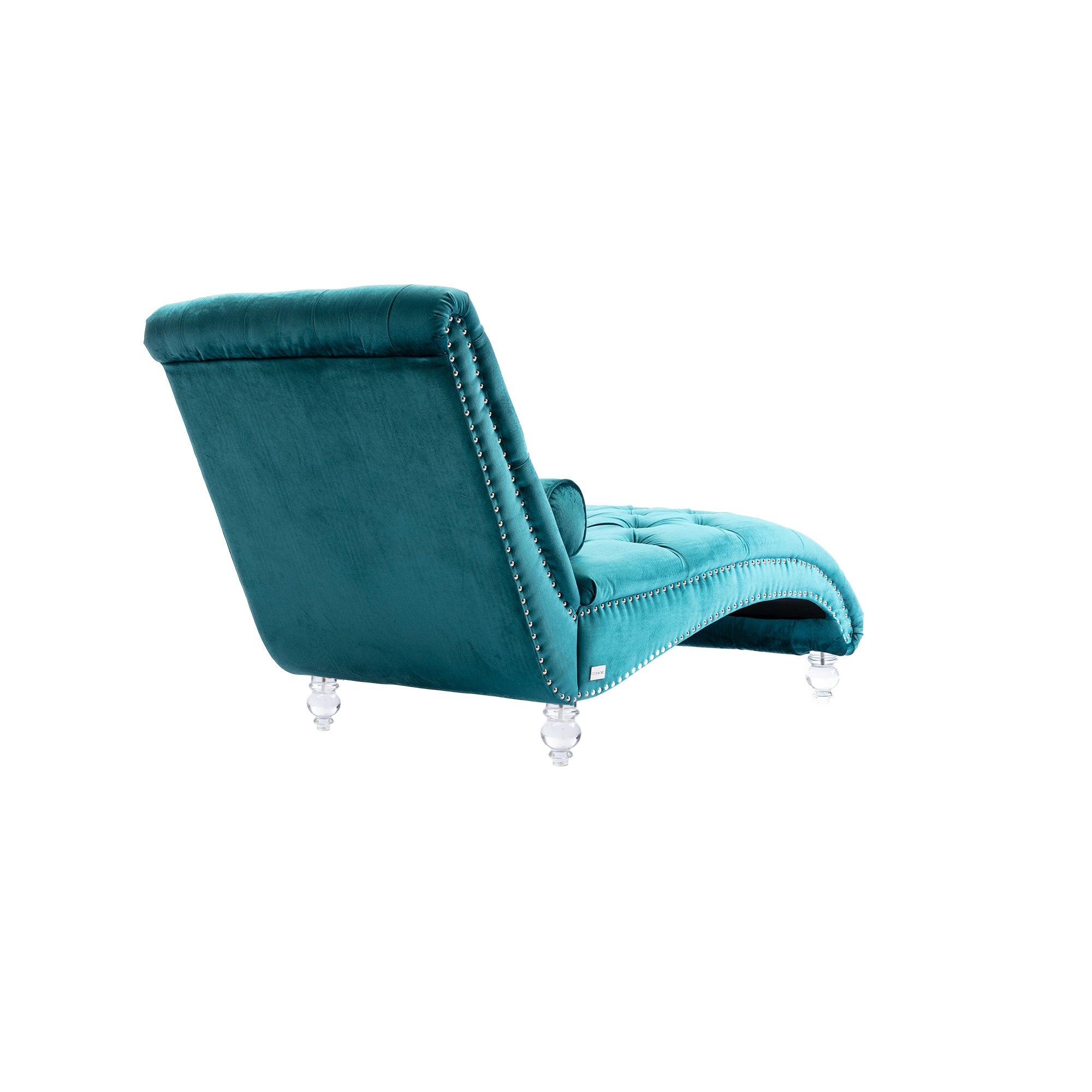 Velvet Chaise Lounge Indoor, Button-Tufted Upholstered Chaise Lounge Chair with Pillow, Teal Velvet, 63.38 inch - Grand Goldman Shop
