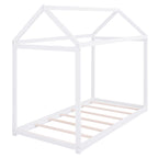 Twin Size Wooden House Bed in White with Pine Wood and MDF Construction, 78.3''L x 42.5''W x 70.3''H - Grand Goldman Shop