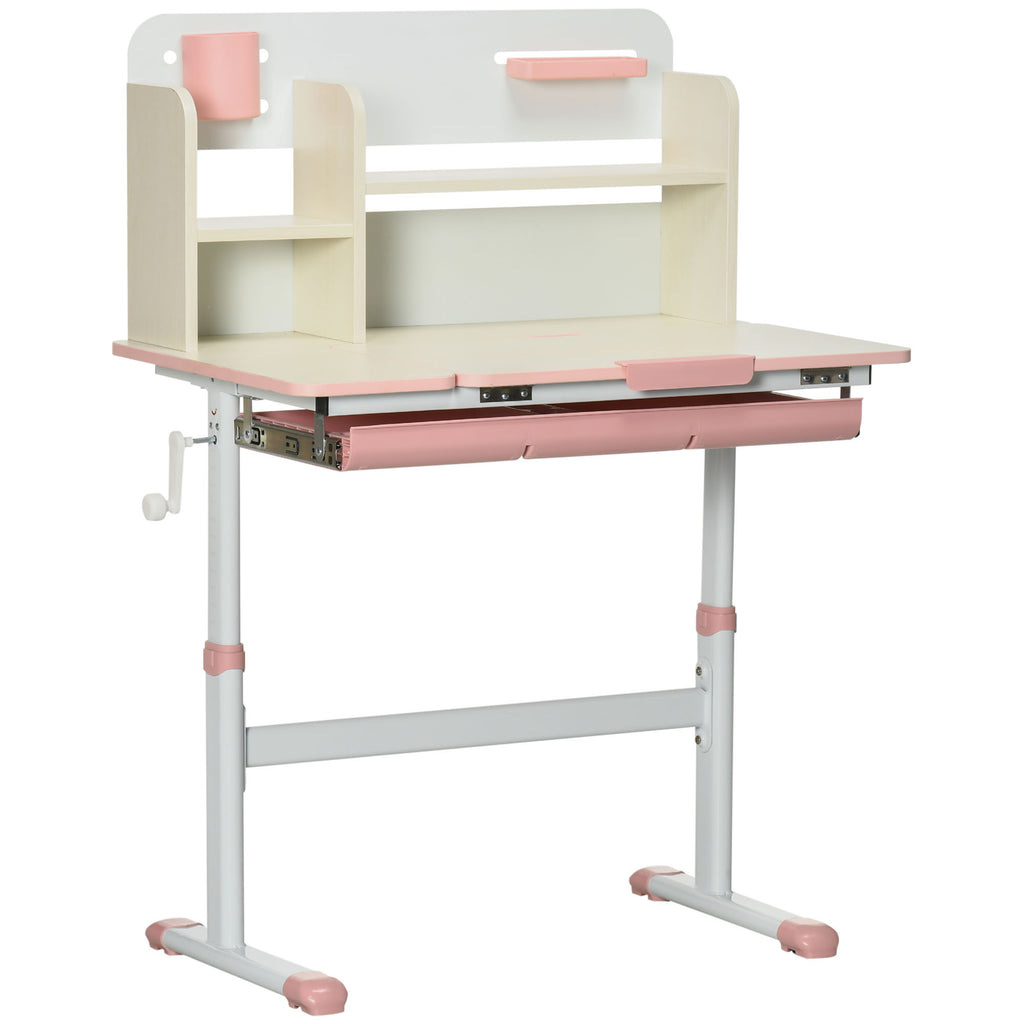 Wooden Kids Study Desk, Height Adjustable Children School Study Table, Student Writing Desk with Tilt Desktop, Drawer, Storag