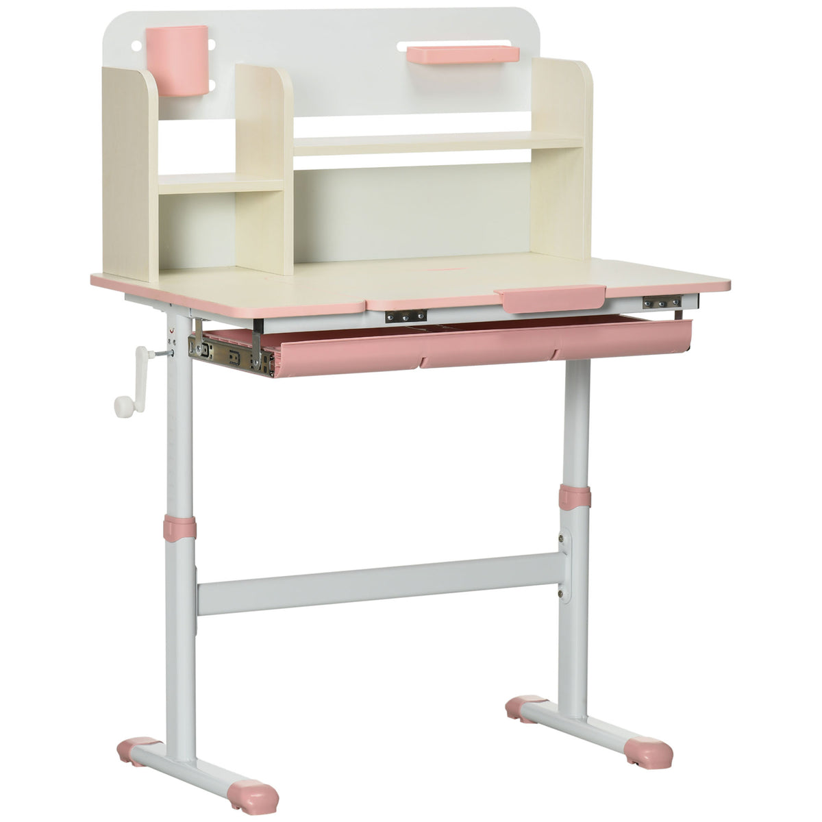 Wooden Kids Study Desk, Height Adjustable Children School Study Table, Student Writing Desk with Tilt Desktop, Drawer, Storag