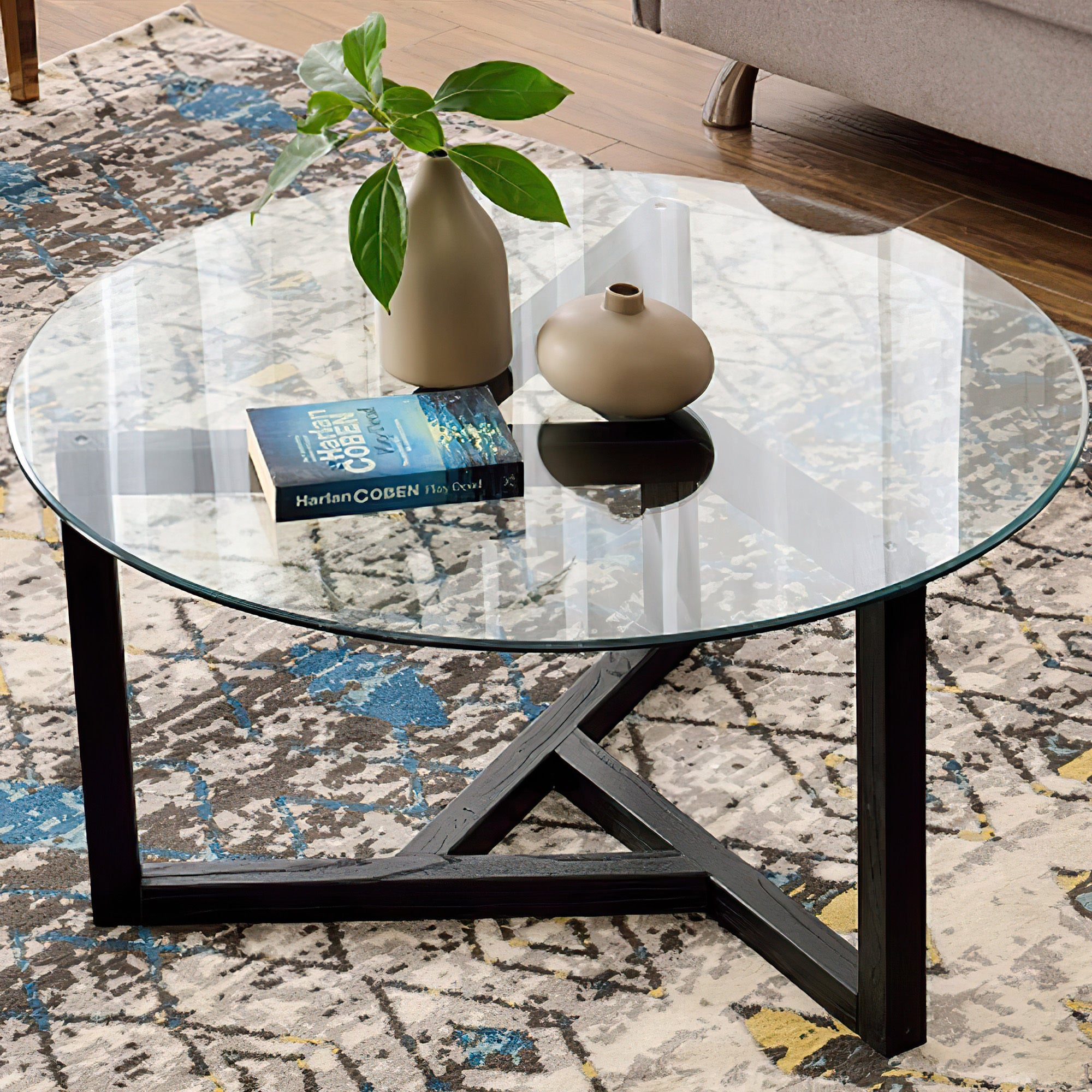size:18.11 inch.Tempered glass table top round transparent table surface round glass table top round glass sheet. - Grand Goldman Shop