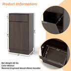 Woodgrain Tilt-Out Trash Can Cabinet with Wave-Textured Drawer & Pull-Out Bin in Walnut Finish - Grand Goldman Shop