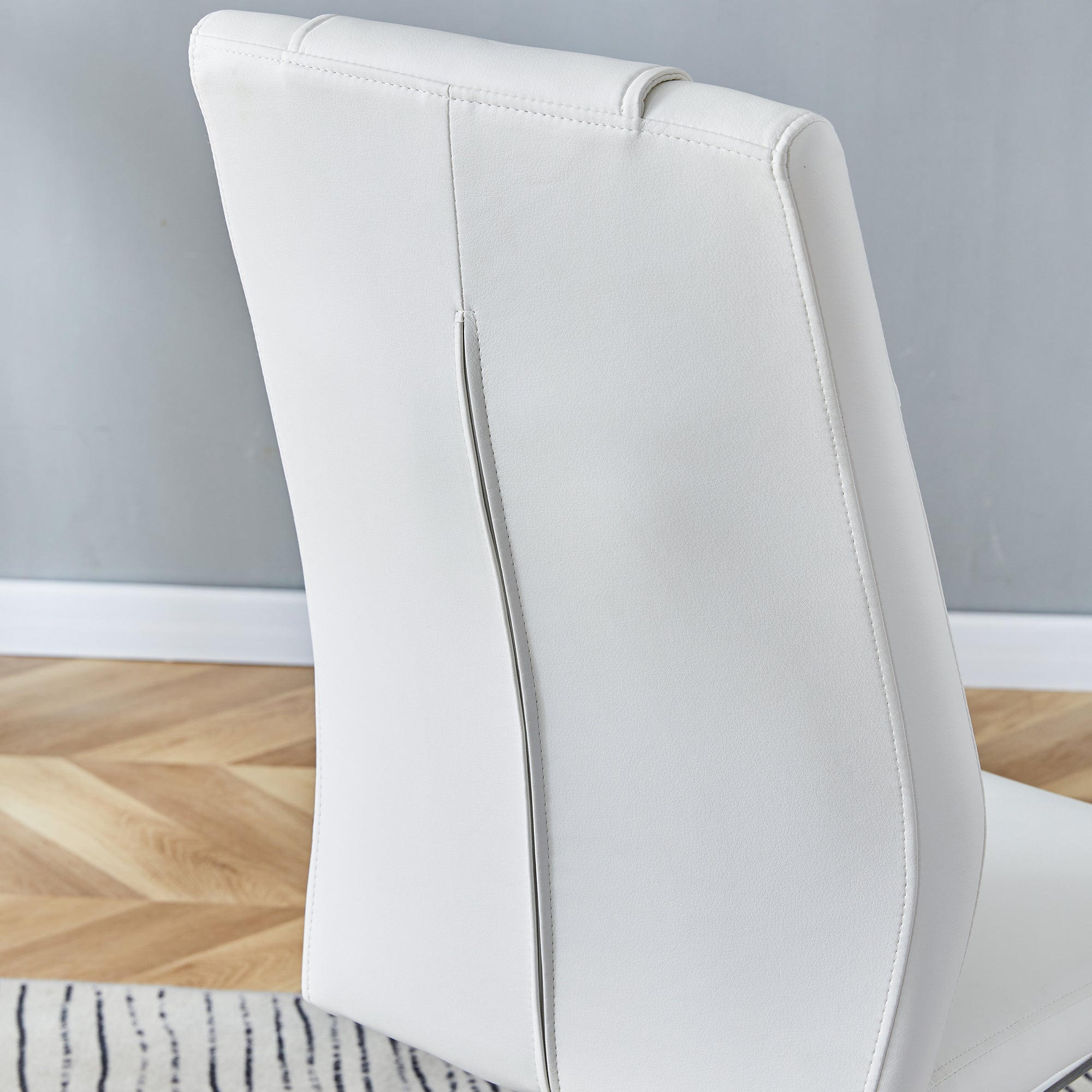Modern Dining Chairs with Faux Leather Padded Seat and Metal Legs in White, Set of 4 - Grand Goldman Shop