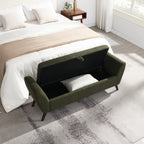 Modern Storage Bench with Mid-Century Wood Legs, 60'' Olive Green Teddy Fabric Upholstered Bench with Storage for Living Room & Bedroom - Grand Goldman Shop
