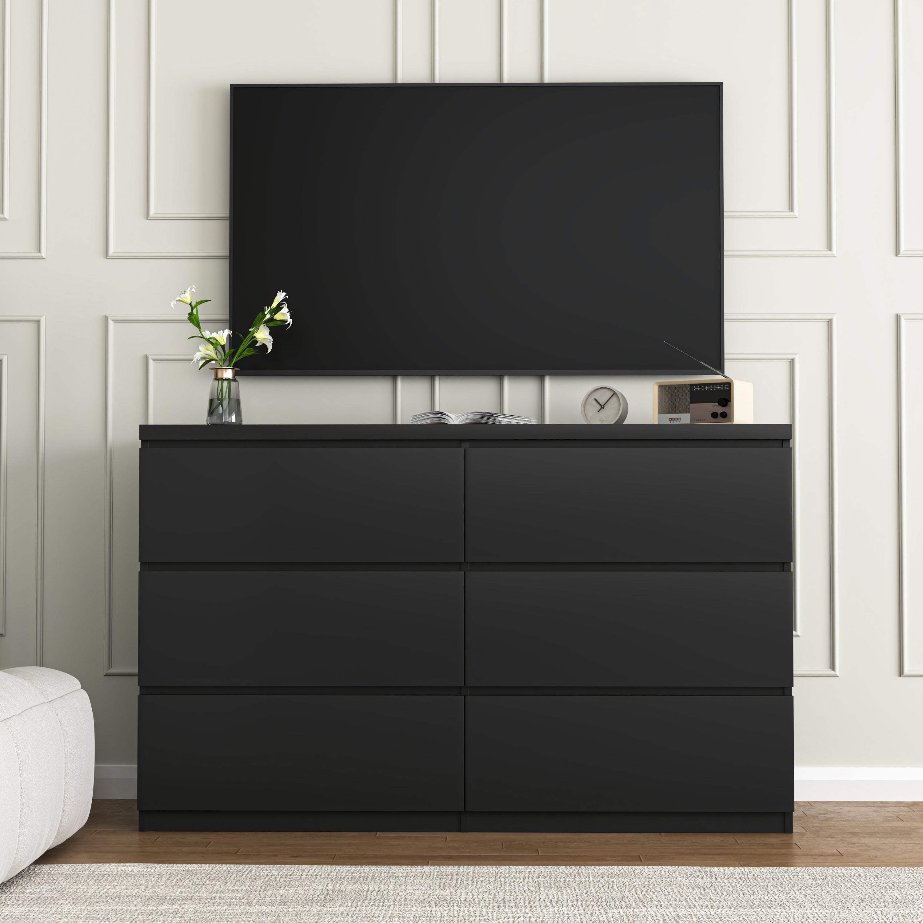 6 Drawer Storage Cabinet ,Dresser, Wood Storage Tower Clothes Organizer, Wide Chest of 6 Drawers, Large Storage Space for Bedroom, Hallway, Entryway Living Room - Grand Goldman Shop
