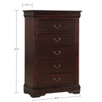 Contemporary Louis Philip Cherry Finish Chest with Five Drawers Solid Wood Ample Storage - Grand Goldman Shop