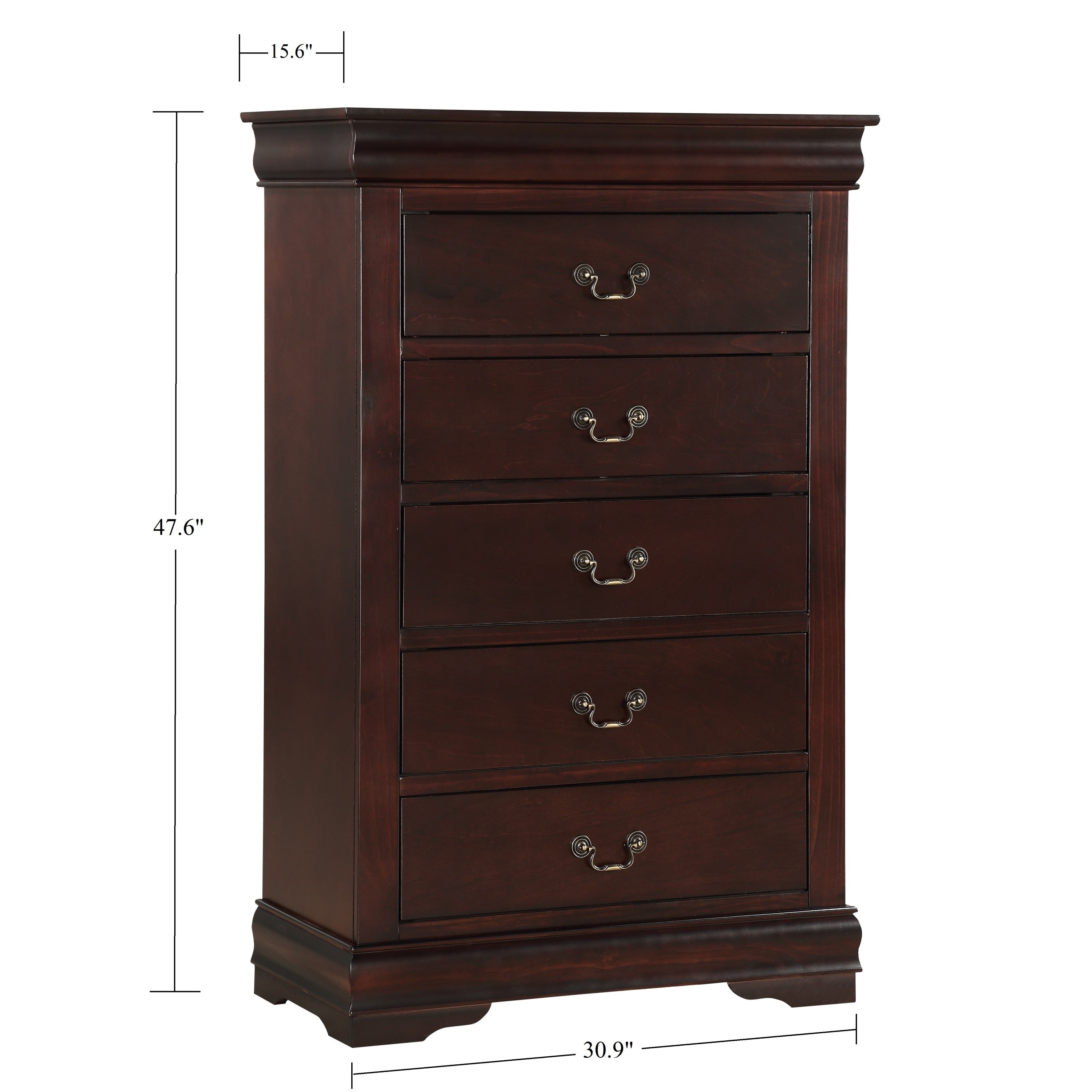 Contemporary Louis Philip Cherry Finish Chest with Five Drawers Solid Wood Ample Storage - Grand Goldman Shop