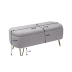 Grey Storage Ottoman Bench for End of Bed Gold Legs, Modern Grey Faux Fur Entryway Bench Upholstered Padded with Storage for Living Room Bedroom - Grand Goldman Shop