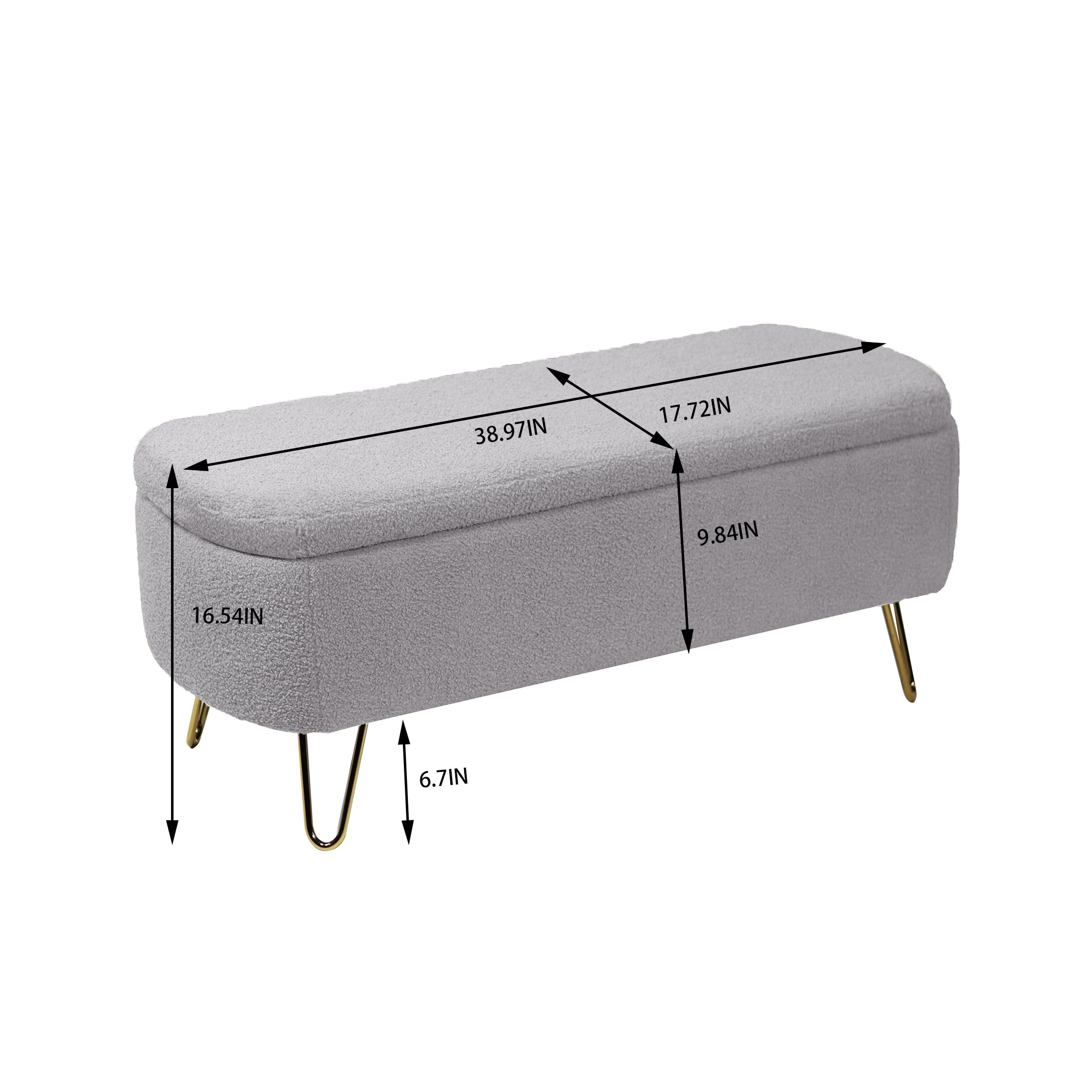 Grey Storage Ottoman Bench for End of Bed Gold Legs, Modern Grey Faux Fur Entryway Bench Upholstered Padded with Storage for Living Room Bedroom - Grand Goldman Shop