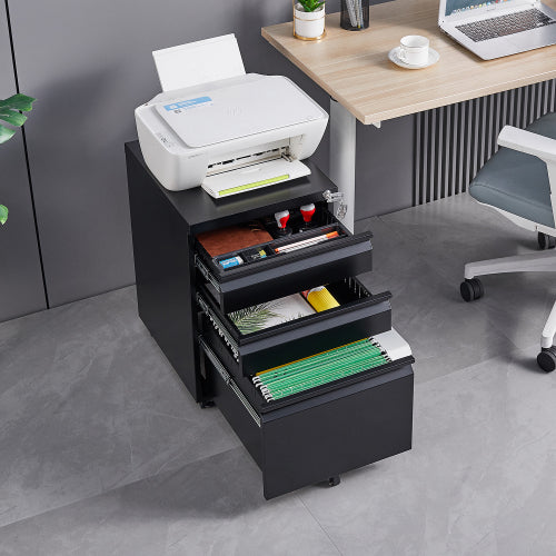 3-Drawer Mobile File Cabinet with Lock, 5 Wheels (2 Brakes + Anti-Tip),Cold Rolled Steel Fully Assembled Metal Filing Cabinet