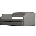 Gray Upholstered Daybed with Trundle, Twin, Wood Slat Support, Linen Fabric Frame Sofa Bed - Grand Goldman Shop