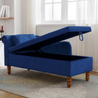 Navy Blue Chaise Lounge Indoor, Velvet Lounge Chair for Bedroom with Storage & Pillow, Modern Upholstered Rolled Arm Chase Lounge for Sleeping with Nailhead Trim for Living Room Bedroom Office - Grand Goldman Shop