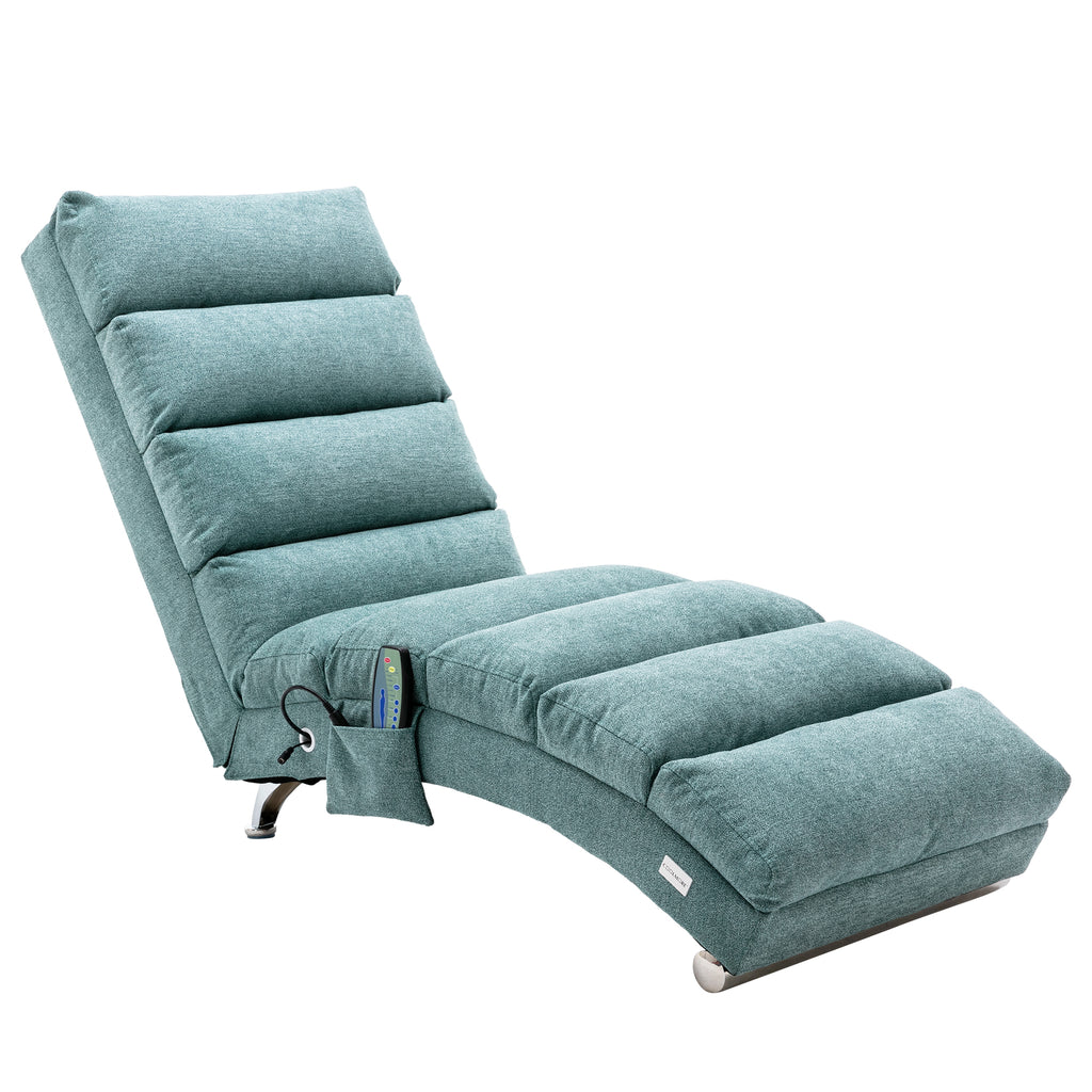 Ergonomic Electric Massage Chaise Lounge with Remote Control, Teal Linen Upholstery, 5 Modes for Relaxation - Grand Goldman Shop