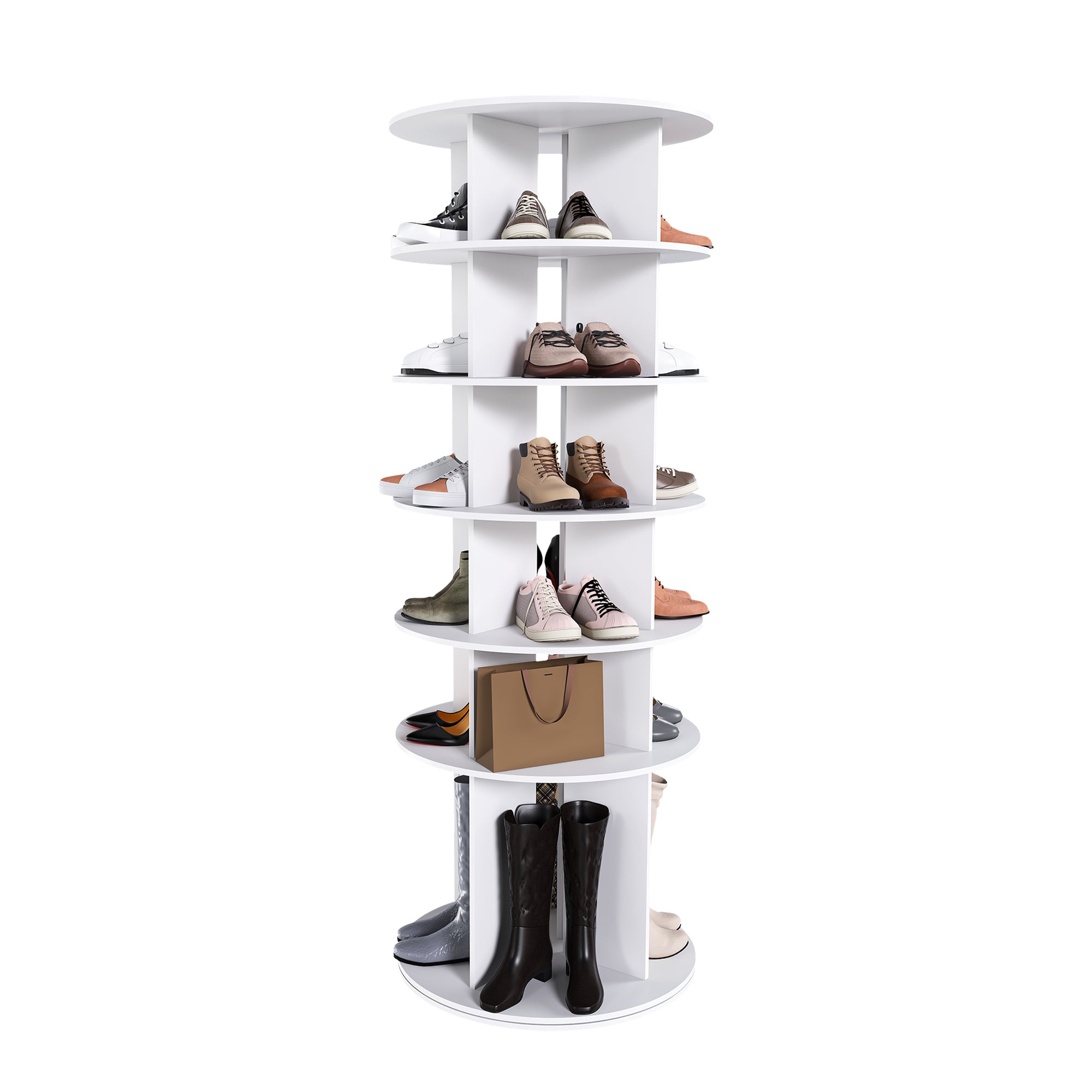6-Tier Spinning Shoe Rack, Free Standing 360° Revolving Shoe Organizer,white - Grand Goldman Shop