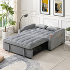 Modern Velvet Loveseat Futon Sofa Couch with Pullout Bed, Adjustable Backrest, Toss Pillows, Light Gray - Grand Goldman Shop