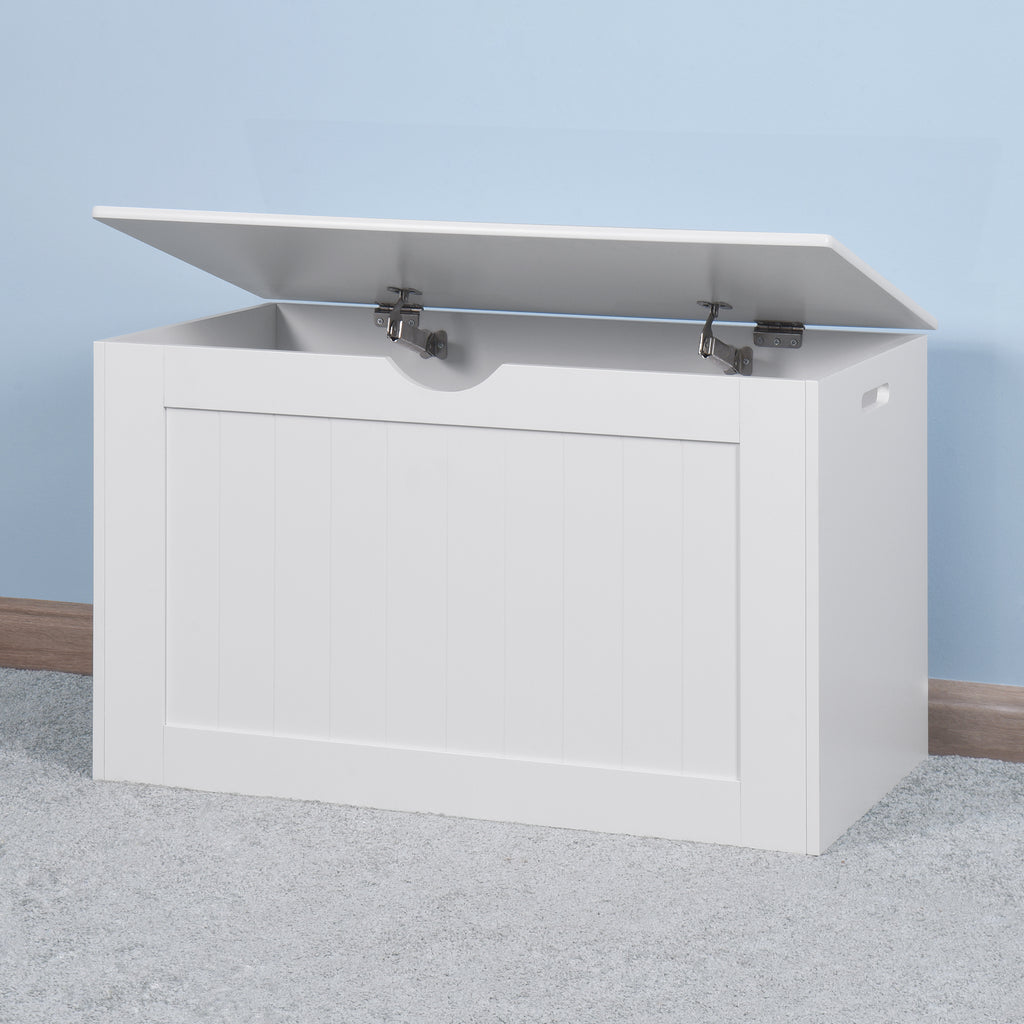 White Lift Top Entryway Storage Cabinet with 2 Safety Hinge, Wooden Toy Box - Grand Goldman Shop