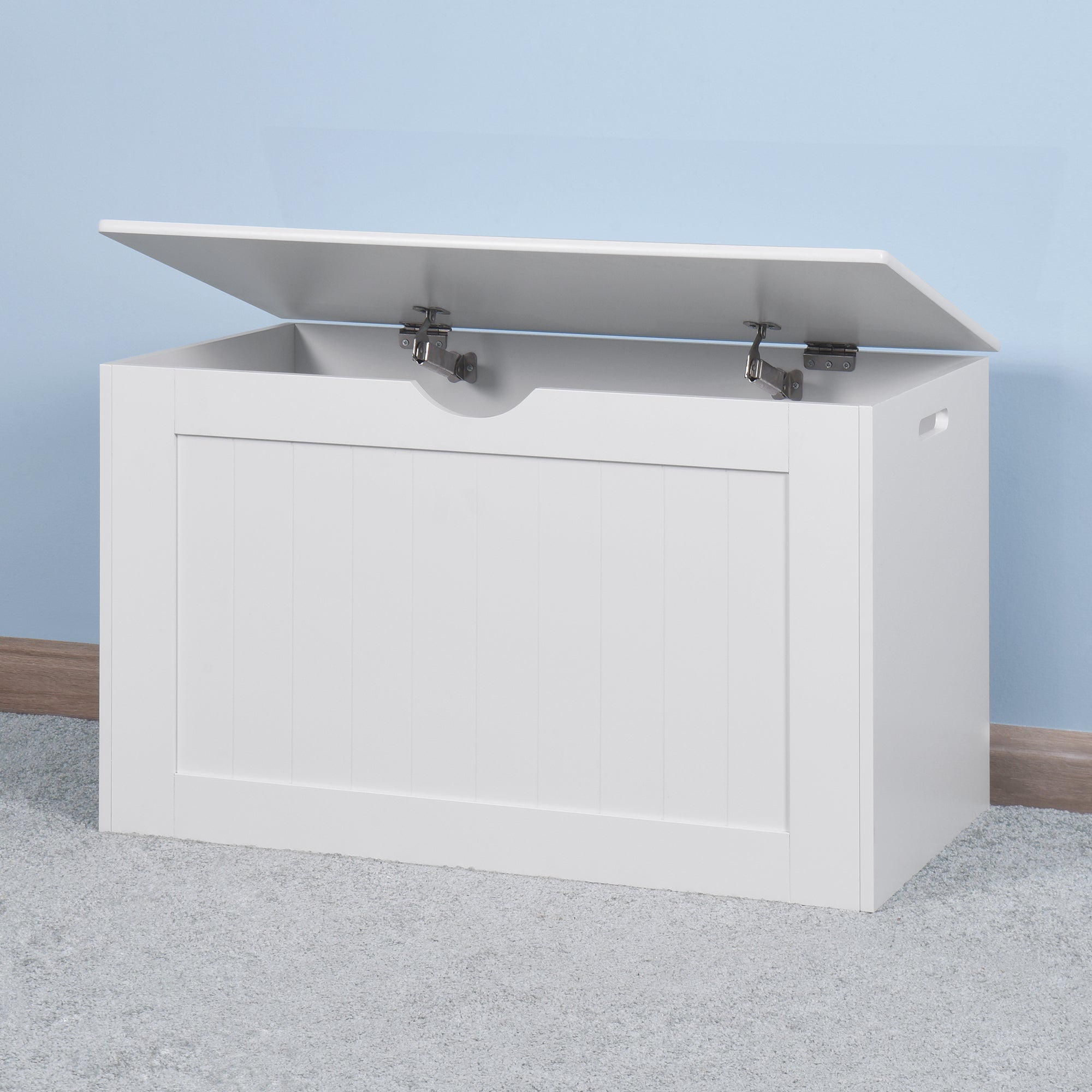White Lift Top Entryway Storage Cabinet with 2 Safety Hinge, Wooden Toy Box - Grand Goldman Shop