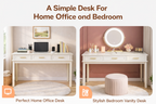 Cream White Vanity Desk with 3 Drawers, Modern Makeup Table or Writing Desk, Multipurpose Dressing Table for Bedroom, No Mirror Included - Grand Goldman Shop