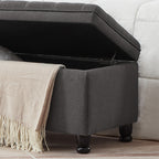 Upholstered tufted button storage bench ,Linen fabric entry bench with spindle wooden legs, Bed bench- Dark Gray - Grand Goldman Shop
