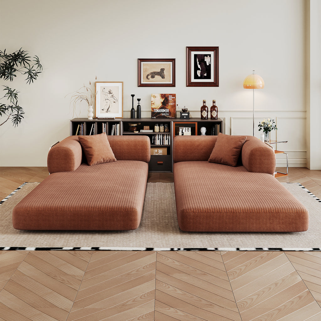 78.8' Compression Sofa,Convertible Floor Sofa Bed-with Pillow Back Support Armrest,Comfy Futon Couch Sleeper Bed,Loveseats Boneless Modular Sectional Sofa,Corduroy fabric,for Living Room,Bedroom,Brown - Grand Goldman Shop