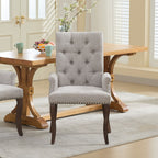Upholstered Chenille Fabric Accent Dining Chair, Curved Solid Wood Legs, Elegant Tufted Club Dining Room Kitchen Room Arm Dining Chair, Single Pack,Beige,SW1895BG - Grand Goldman Shop