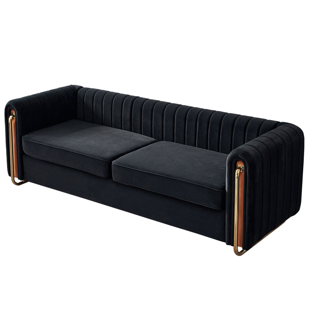Contemporary Velvet Sofa Couch 84.25''W for Living Room, Black - Grand Goldman Shop