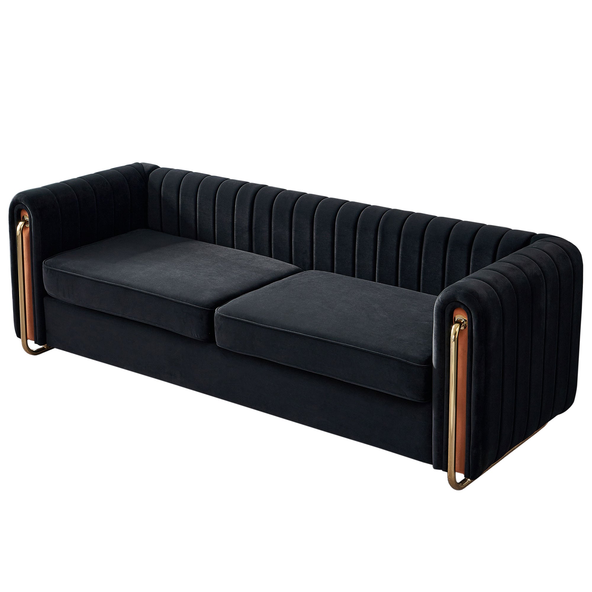 Contemporary Velvet Sofa Couch 84.25''W for Living Room, Black - Grand Goldman Shop